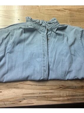 Light Blue Ruffle Collar Button-Up Shirt